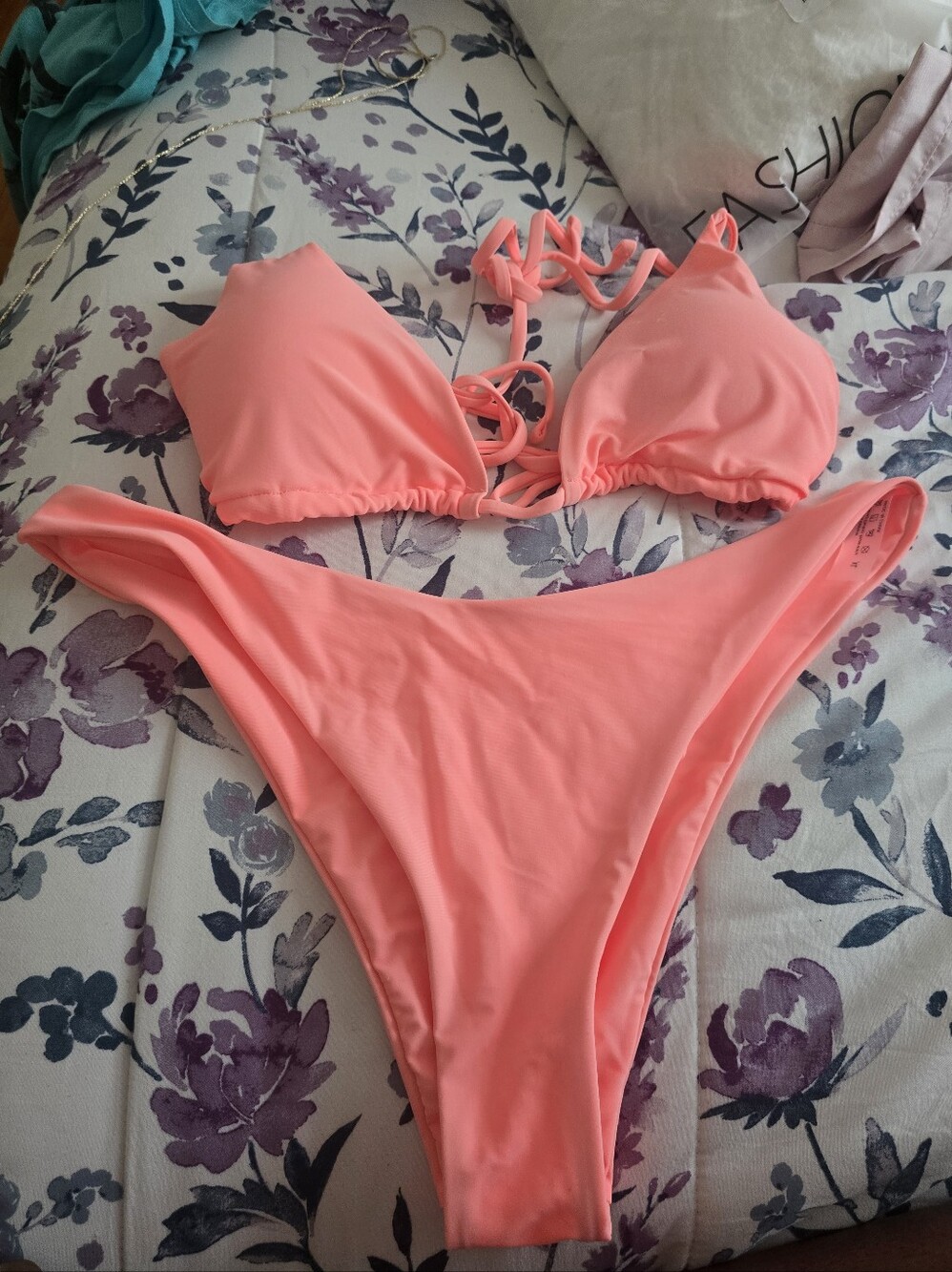 Neon Coral Pink String Bikini Set